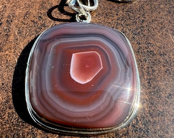 Handmade Botswana Agate Sterling Silver Pendant - Minimalist Gemstone Necklace