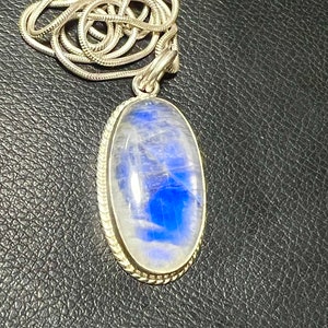 Rainbow Moonstone 925 Sterling Silver Pendant Necklace: High Flash Oval Stone