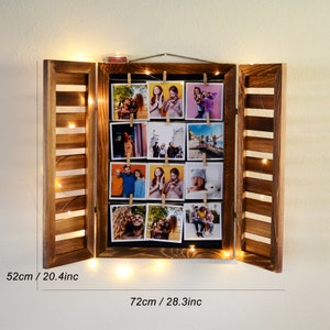 Affichage Photo Suspendu en Bois Porte Cadre Photo en Bois Porte-Photo Mural  de Pele de Famille Collage avec 10 Clips, Porte-Photo Suspendu en Bois  Décor de Tableau Photo à la Maison 