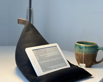 Handmade Fabric Tablet/Kindle/IPad Pillow Stand | Linen look | Tablet Bed Stand  Bed Stand Beanbag WFH | Kobo stand Father's day gift