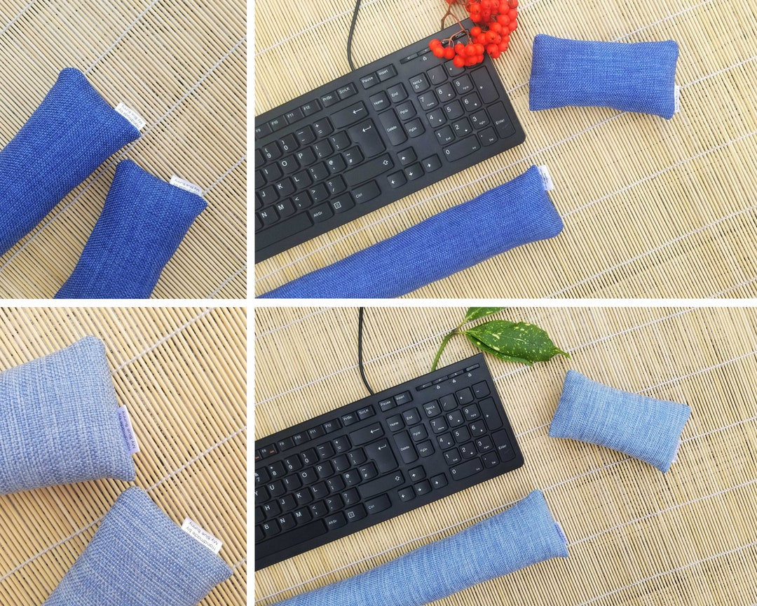 Handmade Ergonomic Wrist Rest: Linen Look Blue Keyboard & Mouse Support ...