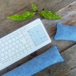 Ergonomic Handmade Wool Mouse & Keyboard Wrist Rest | Herringbone Blue Wool | 6 SIZES| Home Office| Coworker Gift | Wfh Tkl