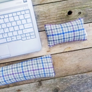 Handmade Ergonomic Wool Mouse & Keyboard Wrist Rest | Blue Wool Check Pattern | 6 SIZES| Mother&#39;s Day Gift | Coworker Gift | Wfh Tkl