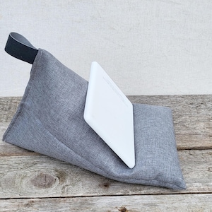 Handmade iPad Kindle Pillow Stand | Soft Grey Tablet Cushion for Bed & Sofa | Fabric eReader Holder | Gift for Father Kobo stand