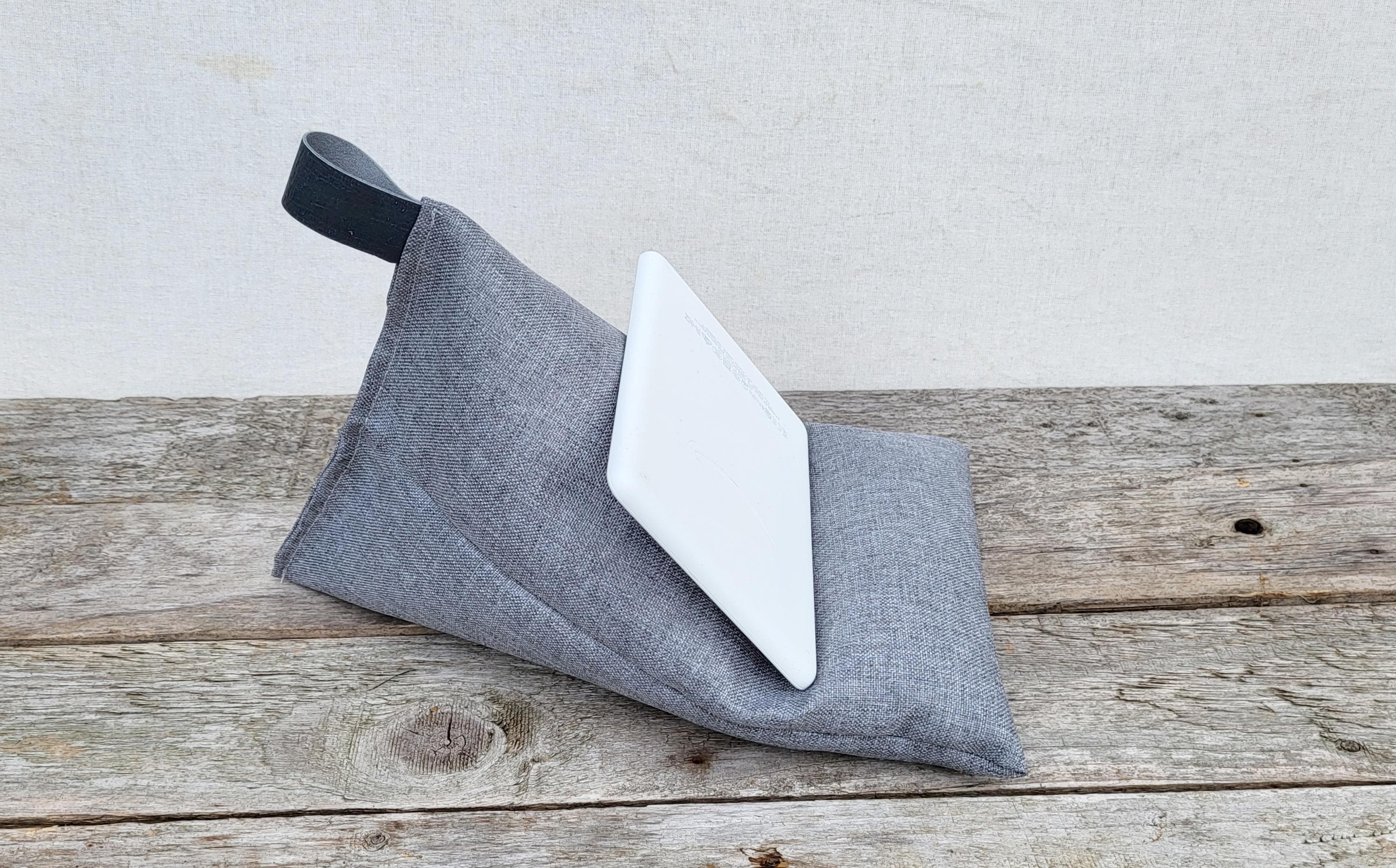 Handmade iPad Kindle Pillow Stand | Soft Grey Tablet Cushion for Bed & Sofa | Fabric eReader Holder | Gift for Father Kobo stand