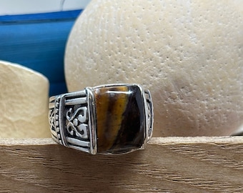 CLEARANCE   - MK Silver Ring - &quot;Tiger&#39;s Eye&quot; - Maylan 925 Sterling Silver