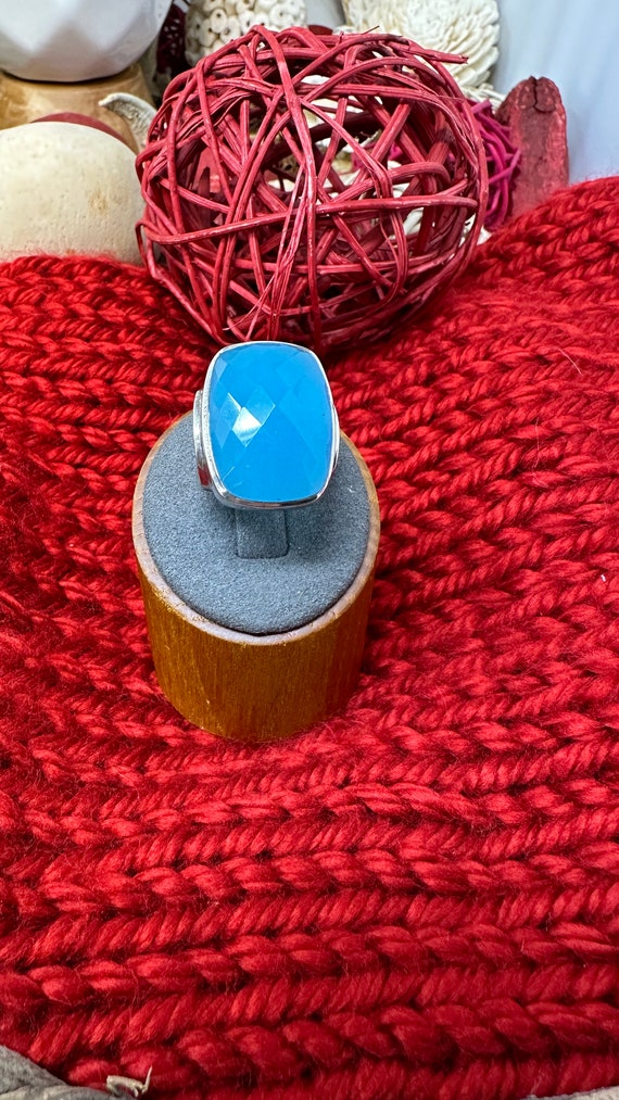 Rectangle "Chalcedony" Silver Ring 925 Sterling S… - image 1