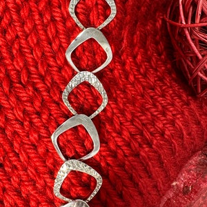 Hammered & Smooth Silver Square Link Bracelet 925 Sterling Silver