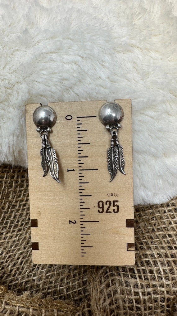 Feather Dangle Silver Earrings  - Marked 925 Ster… - image 5