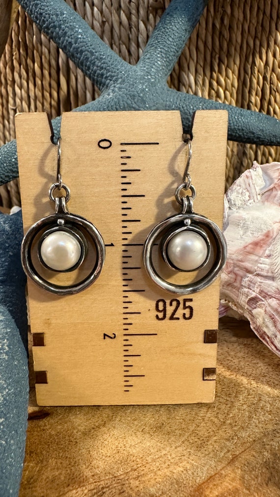 Double Circle Pearl Earrings - 925 Israel 925 Ster