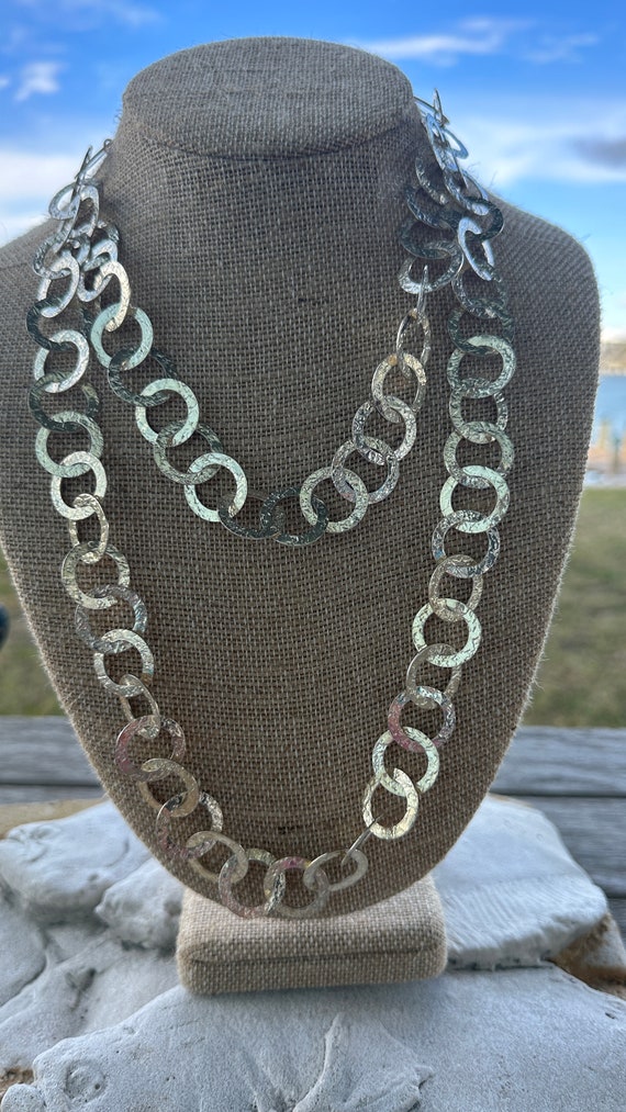 Silver hammered Circles - Double Strand Necklace 9