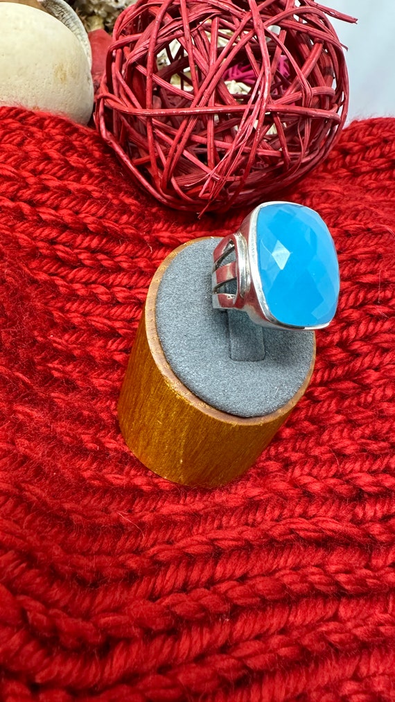 Rectangle "Chalcedony" Silver Ring 925 Sterling S… - image 2