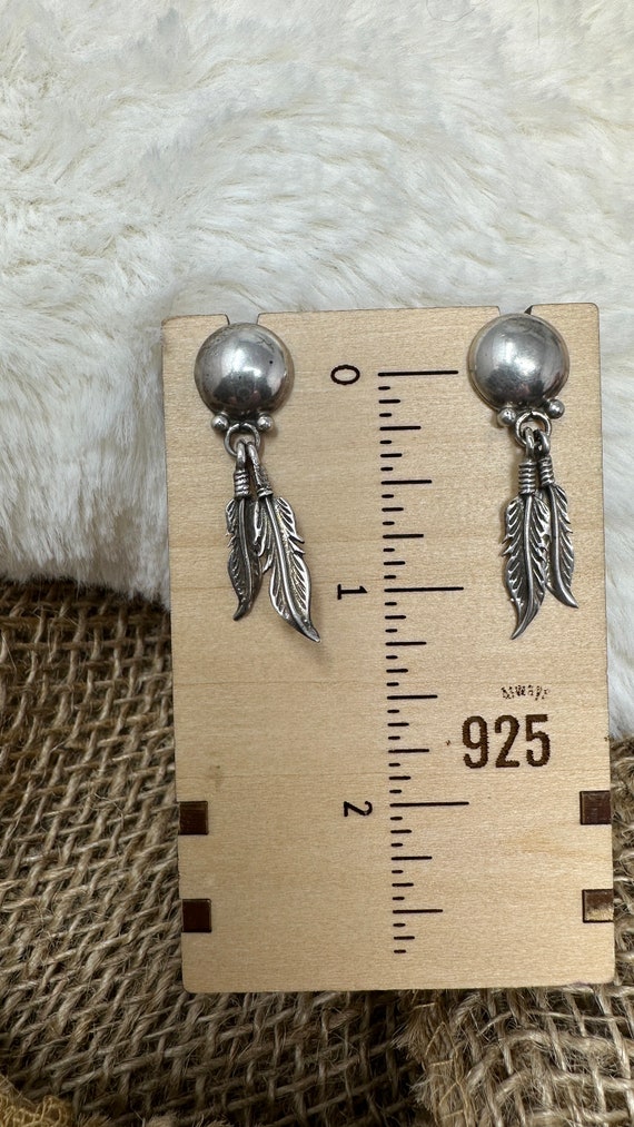 Feather Dangle Silver Earrings  - Marked 925 Ster… - image 1
