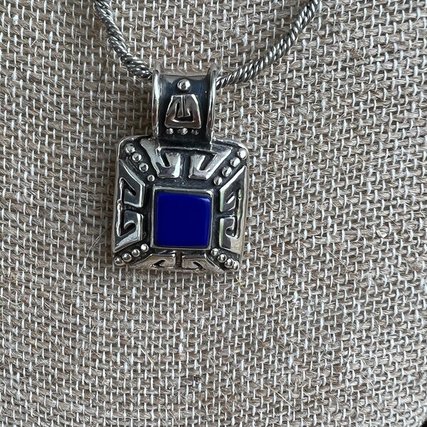 CLEARANCE   - Royal Blue Vintage Pendant Necklace  Sterling Silver 925