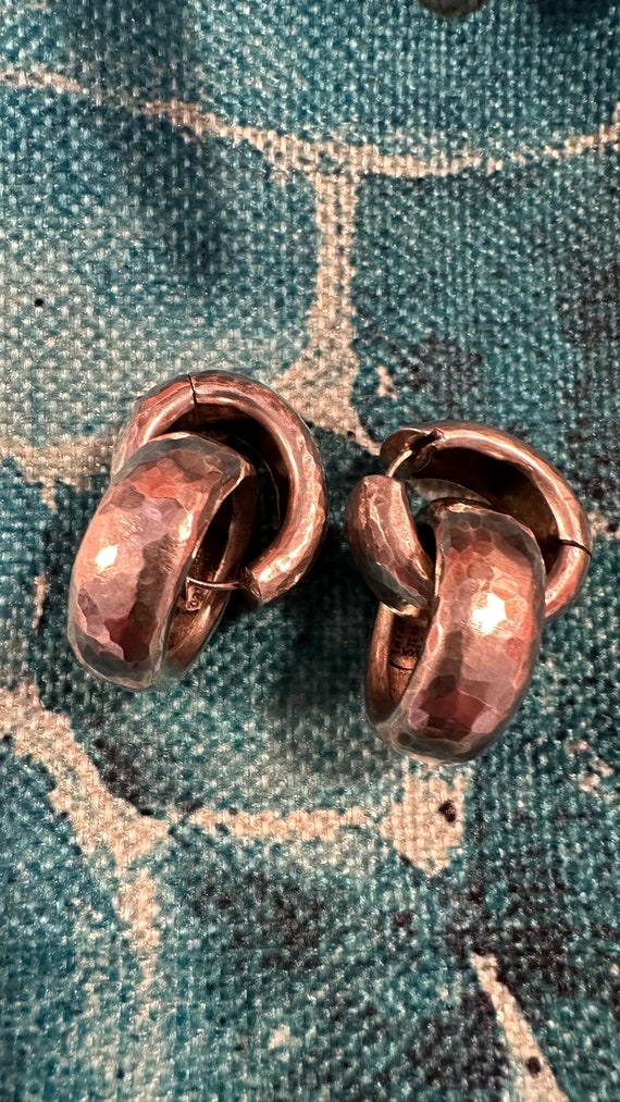 Hammered Silver Double Hoop Earrings 925 Sterling 