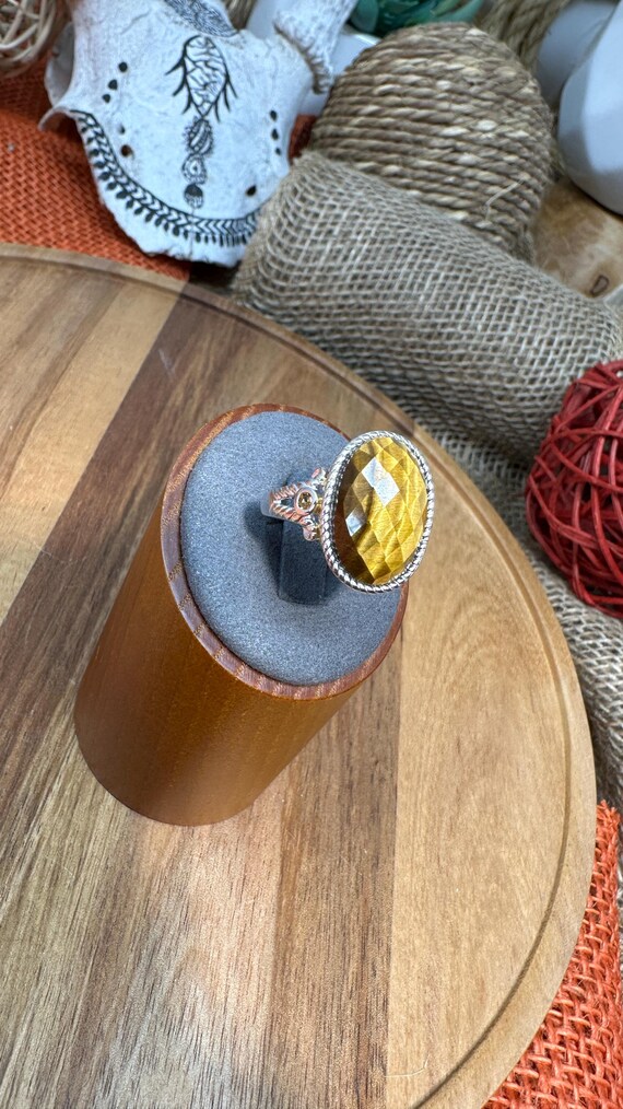 Faceted Tiger Eye Silver Ring - 925 Sterling Silv… - image 1