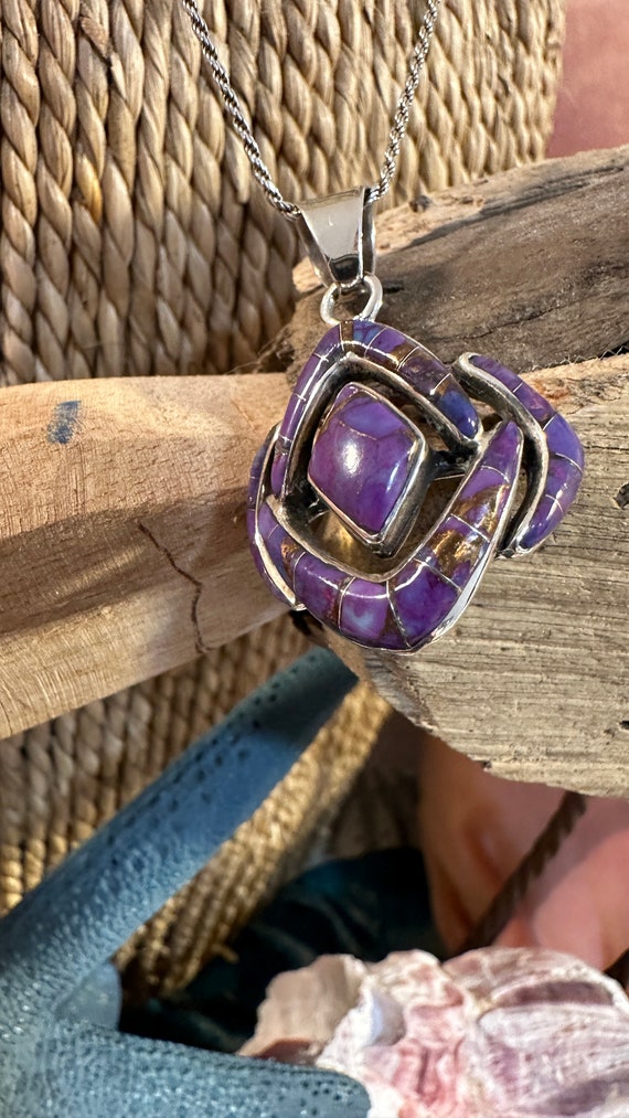 Purple "Turquoise" Silver Pendant Necklace 925 Ste
