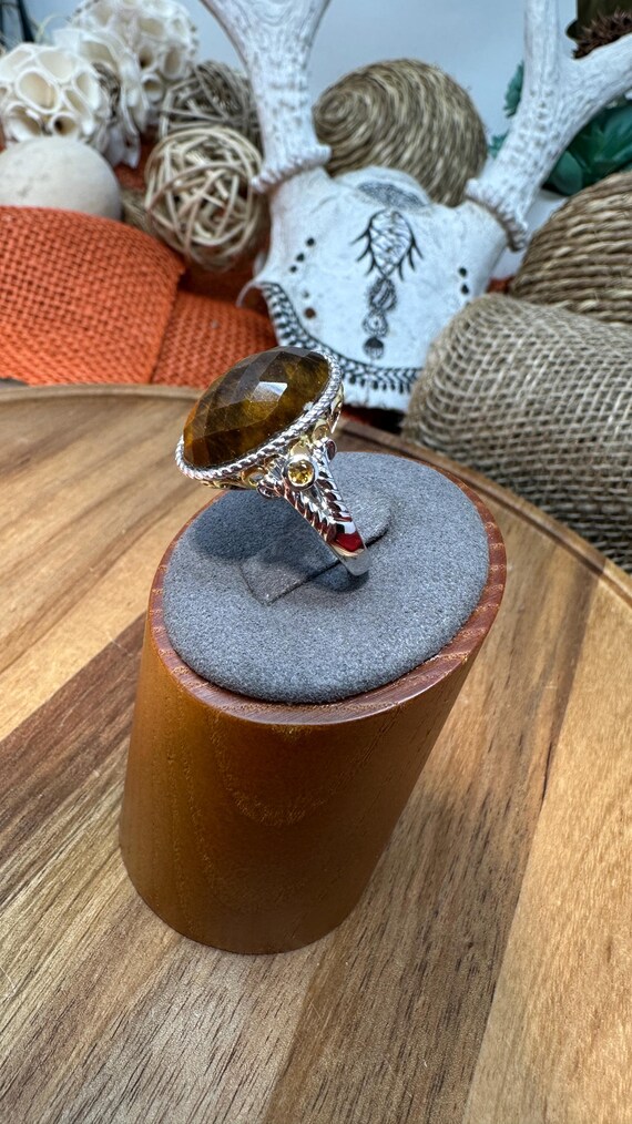 Faceted Tiger Eye Silver Ring - 925 Sterling Silv… - image 2