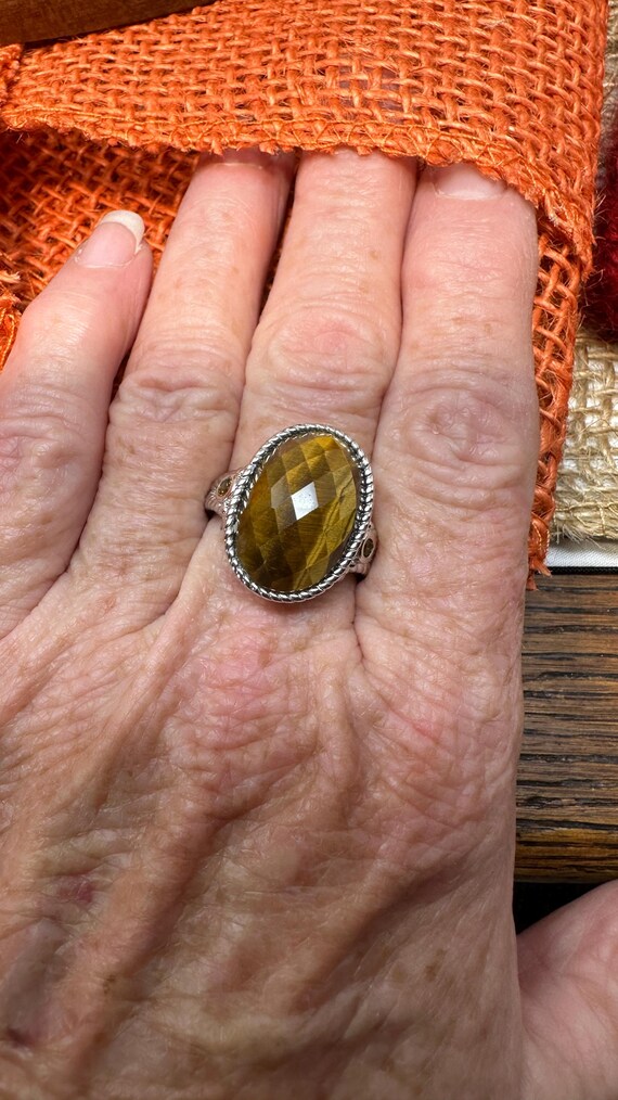 Faceted Tiger Eye Silver Ring - 925 Sterling Silv… - image 4