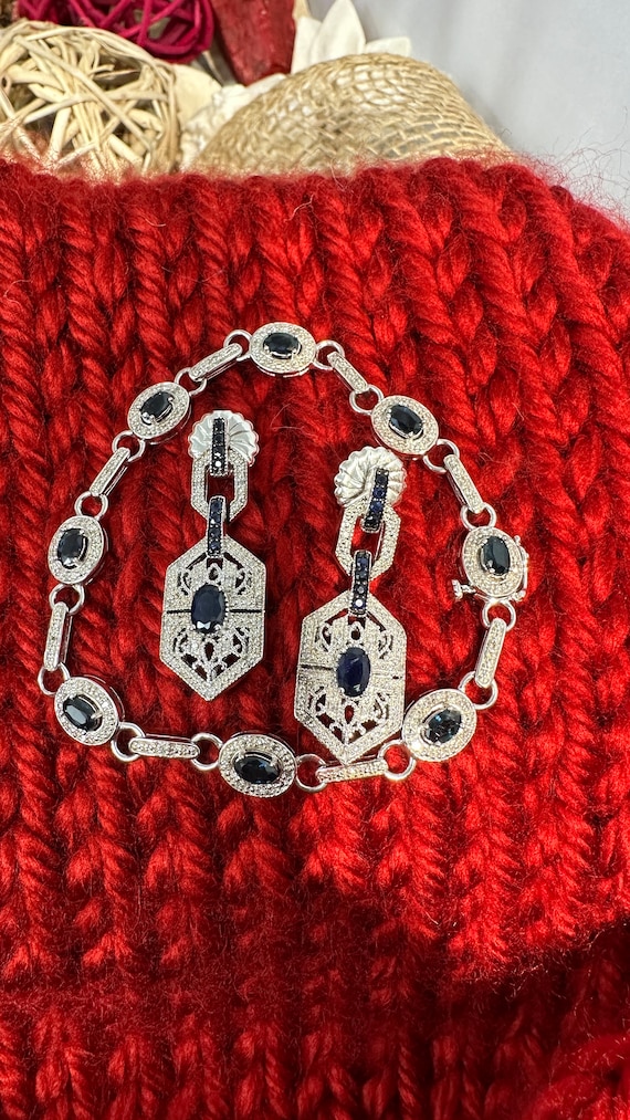 Silver and "Sapphire Antique Repro  Earrings and B