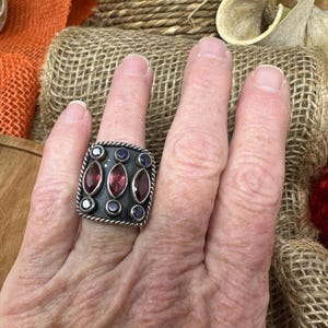 Rectangle Silver Ring - Red/Purple - 925 Sterling Silver