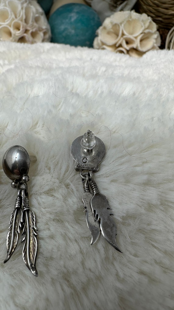 Feather Dangle Silver Earrings  - Marked 925 Ster… - image 3