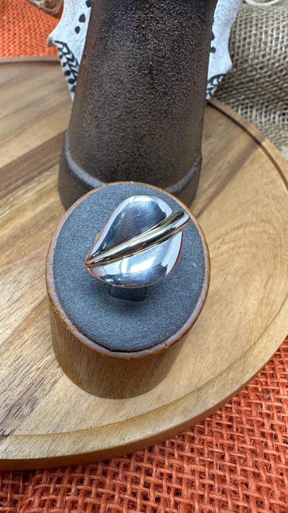 RLM Studio Silver & Brass Leaf Band Ring 925 Sterling Silver