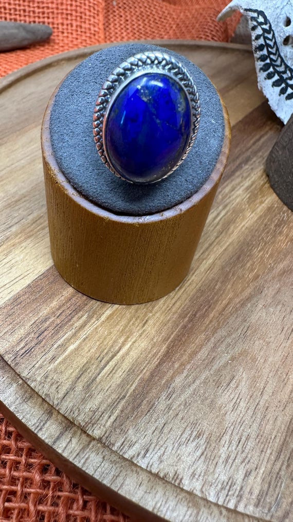 Oval Lapis Braided Silver Statement Ring 925 Ster… - image 1