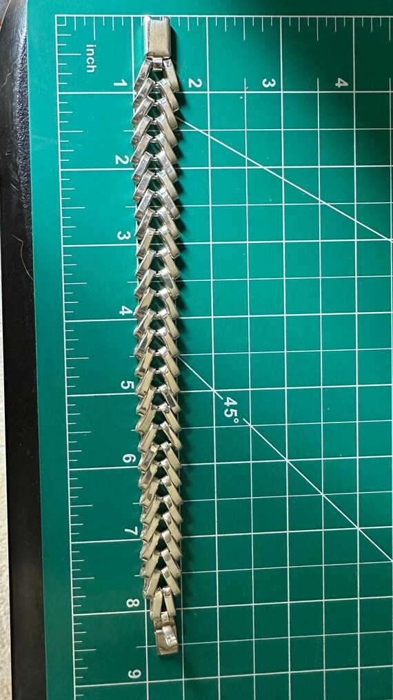 Herringbone Pattern Silver Bracelet - 14mm Wide 9… - image 4
