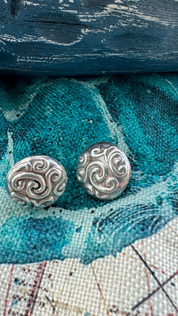 TAXCO Silver Button Swirl Earrings 925 Sterling Si