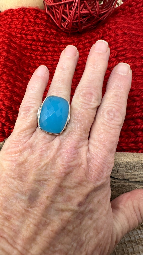 Rectangle "Chalcedony" Silver Ring 925 Sterling S… - image 4