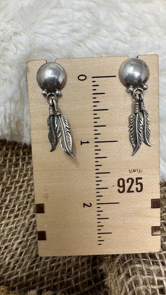 Feather Dangle Silver Earrings  - Marked 925 Ster… - image 2