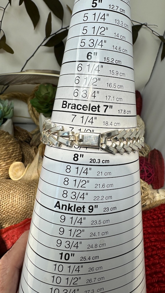 Herringbone Pattern Silver Bracelet - 14mm Wide 9… - image 5