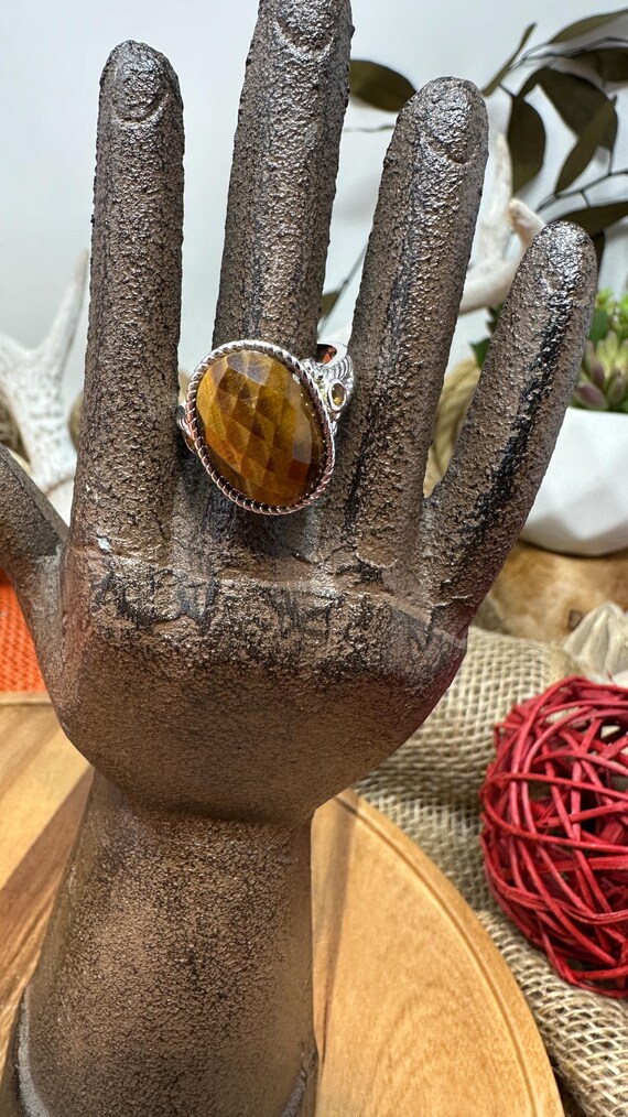 Faceted Tiger Eye Silver Ring - 925 Sterling Silv… - image 3