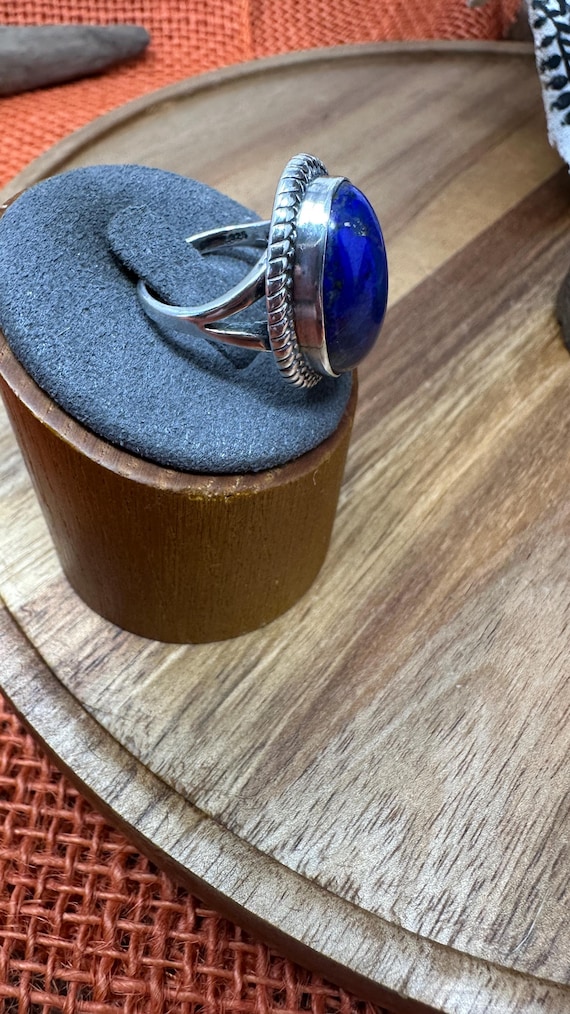 Oval Lapis Braided Silver Statement Ring 925 Ster… - image 2