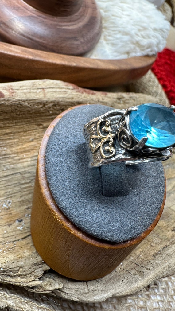 Stunning Israel 14K and 925 Ring - "Blue Topaz"