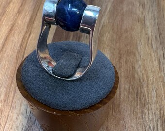 Sodalite and Silver Ring- Ball Design - Spin - - 925 Sterling Silver