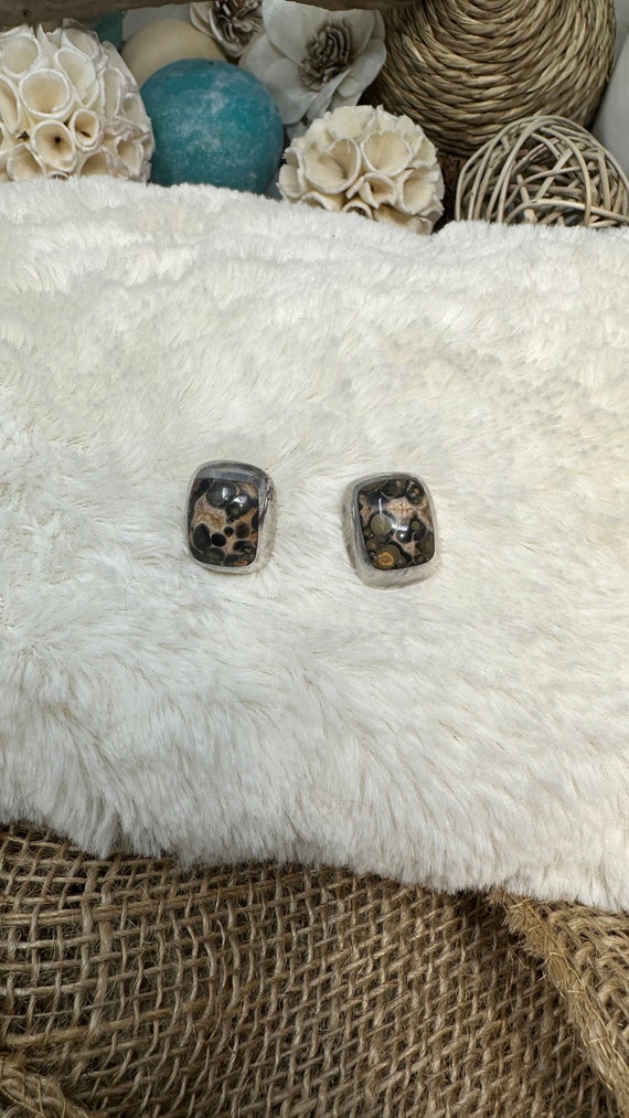 Leopard Skin Jasper Earrings 925 Sterling Silver