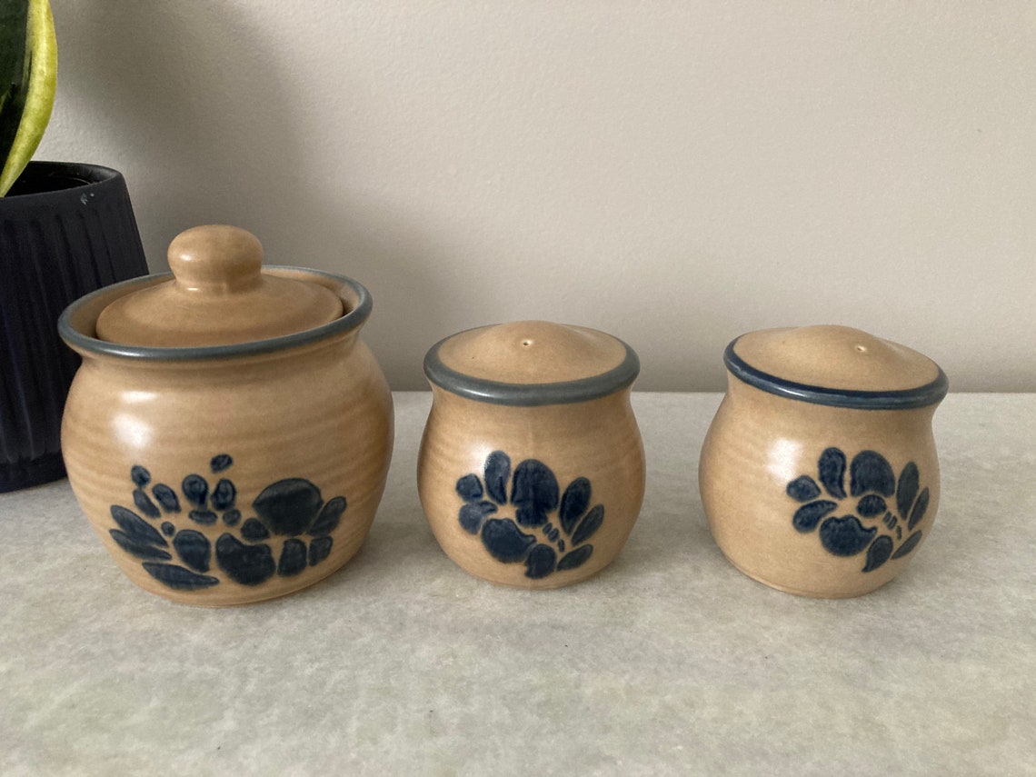 Vintage Stoneware Sugar Bowl, Salt and Pepper Shaker Set Etsy