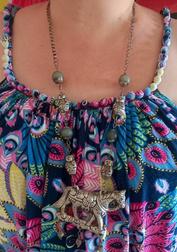 Fantastic huge vintage necklace with horse, beads… - image 6