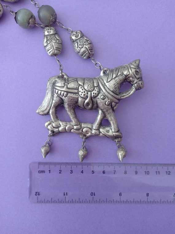 Fantastic huge vintage necklace with horse, beads 