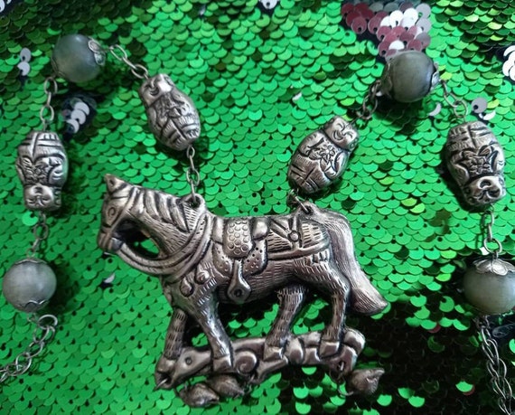 Fantastic huge vintage necklace with horse, beads… - image 2
