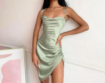 pink satin dress mini