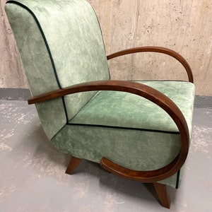 Vintage green armchair designed by Jindrich Halabala in 60s