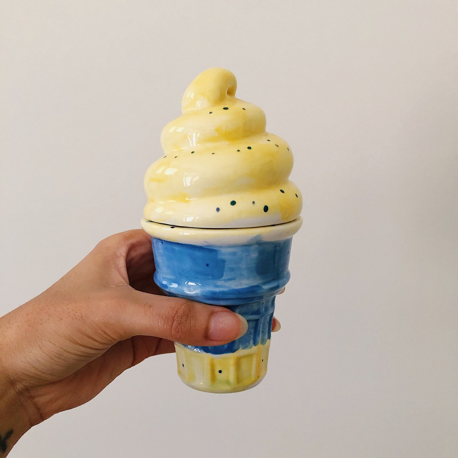 Ceramic ice cream cone dish with removable lid Etsy