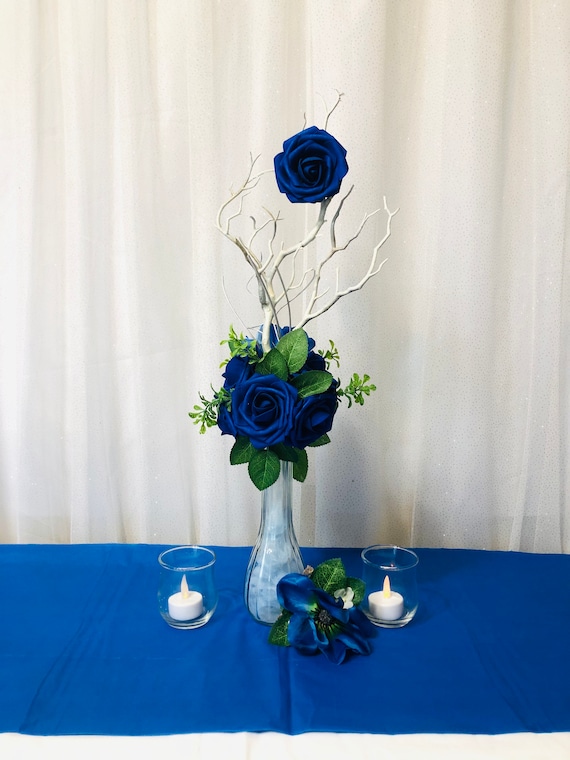 Royal Blue Centerpiece Royal Blue Flower Arrangement Royal Etsy