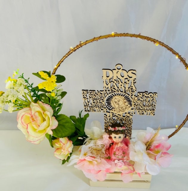 Centerpiece for Baptism or First Communion, Ring With Flowers and Light ...