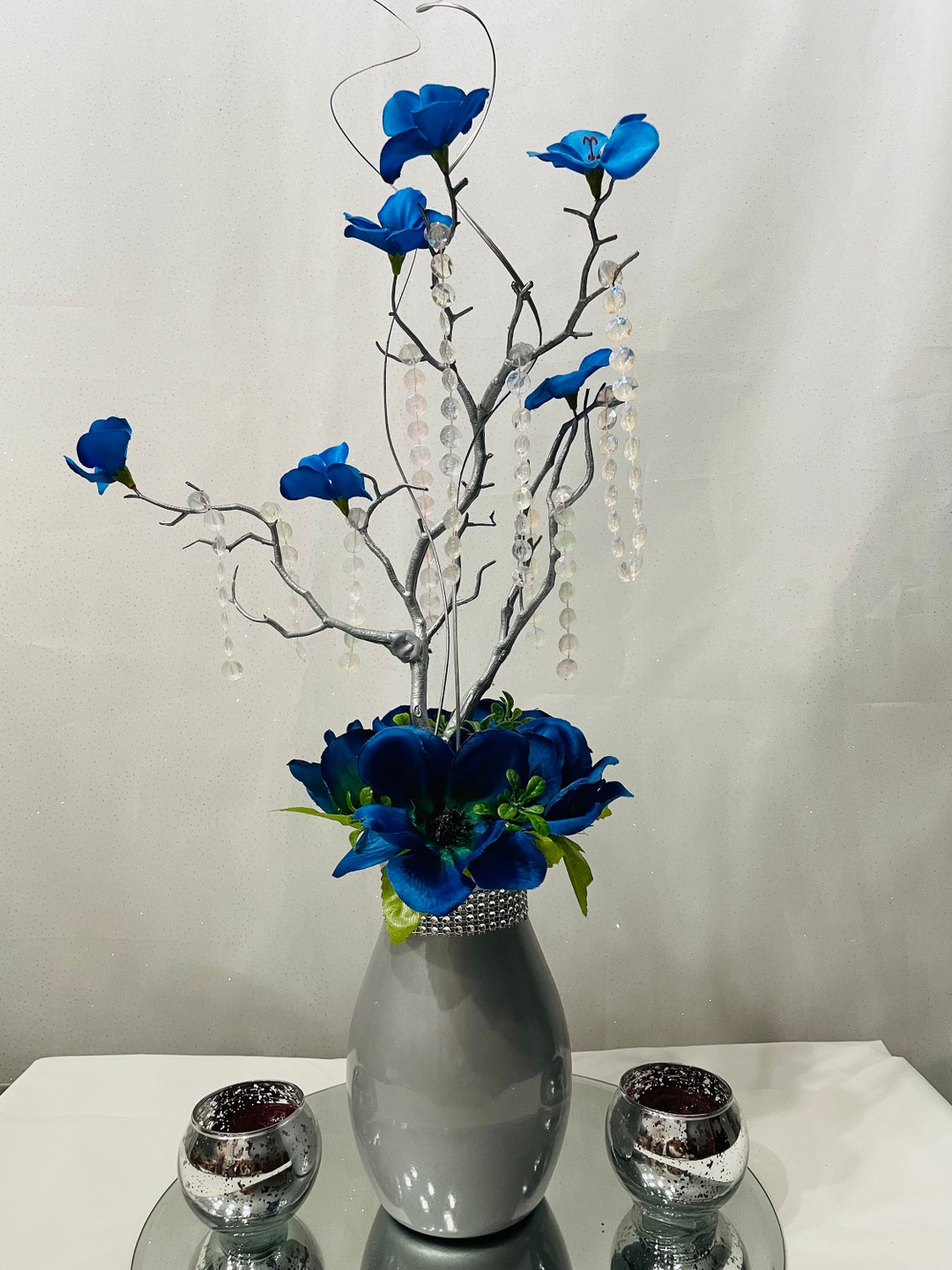 Royal Blue and Silver Centerpiece, White and Silver Centerpiece, Royal