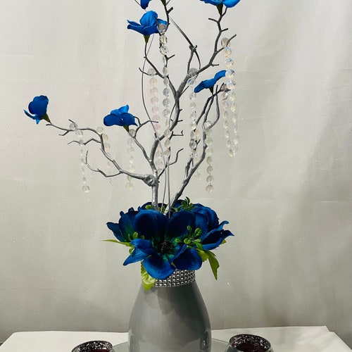 Royal Blue and Silver Centerpiece White and Silver Etsy