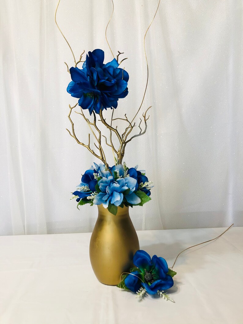 Royal Blue Flower Arrangement Royal Blue Centerpiece Royal Etsy